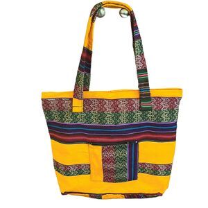 Peruvian Bag Purse Tote Inca Indian Tribal Textile Vintage Yellow Bold Colors